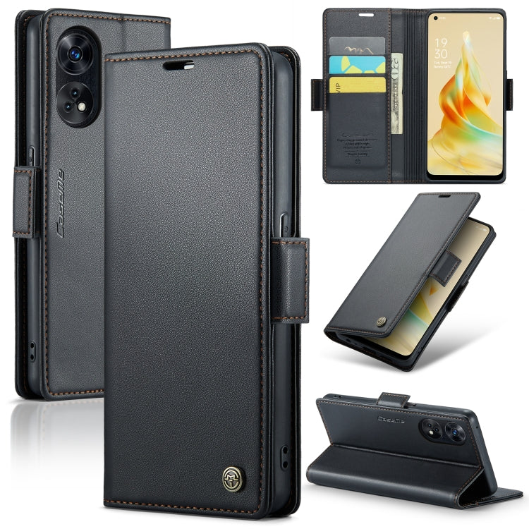 Pour OPPO Reno8 T 4G CaseMe 023 Étui de téléphone en cuir anti-RFID avec texture litchi et boucle papillon (noir)