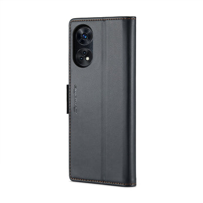Pour OPPO Reno8 T 4G CaseMe 023 Étui de téléphone en cuir anti-RFID avec texture litchi et boucle papillon (noir)