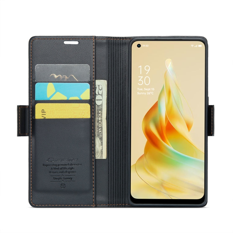 Pour OPPO Reno8 T 4G CaseMe 023 Étui de téléphone en cuir anti-RFID avec texture litchi et boucle papillon (noir)
