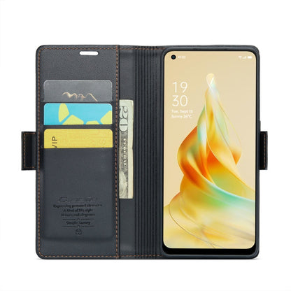 Pour OPPO Reno8 T 4G CaseMe 023 Étui de téléphone en cuir anti-RFID avec texture litchi et boucle papillon (noir)