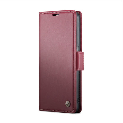 For OPPO Reno8 T 4G CaseMe 023 Butterfly Buckle Litchi Texture RFID Anti-theft Leather Phone Case(Wine Red)