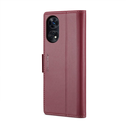For OPPO Reno8 T 4G CaseMe 023 Butterfly Buckle Litchi Texture RFID Anti-theft Leather Phone Case(Wine Red)