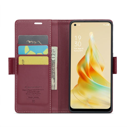 For OPPO Reno8 T 4G CaseMe 023 Butterfly Buckle Litchi Texture RFID Anti-theft Leather Phone Case(Wine Red)