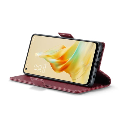 For OPPO Reno8 T 4G CaseMe 023 Butterfly Buckle Litchi Texture RFID Anti-theft Leather Phone Case(Wine Red)