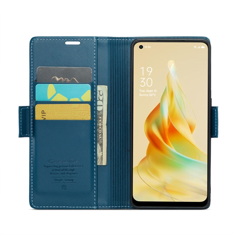 For OPPO Reno8 T 4G CaseMe 023 Butterfly Buckle Litchi Texture RFID Anti-theft Leather Phone Case(Blue)