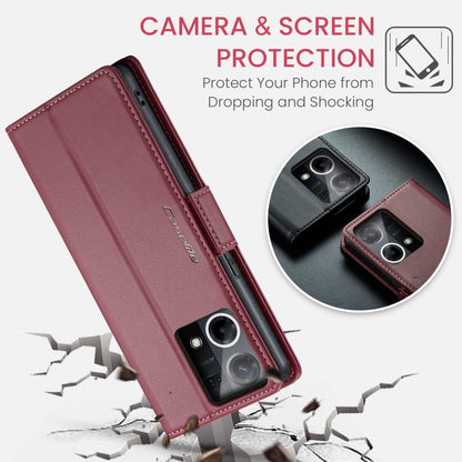 For OPPO Reno7 4G Indonesia/F21 Pro 4G/Reno8 4G CaseMe 023 Butterfly Buckle Litchi Texture RFID Anti-theft Leather Phone Case(Wine Red)