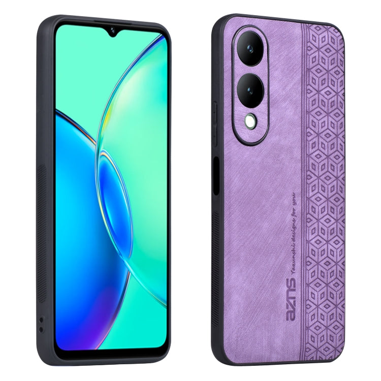 Pour coque de téléphone vivo Y17S AZNS 3D gaufrée imitation cuir (violet)
