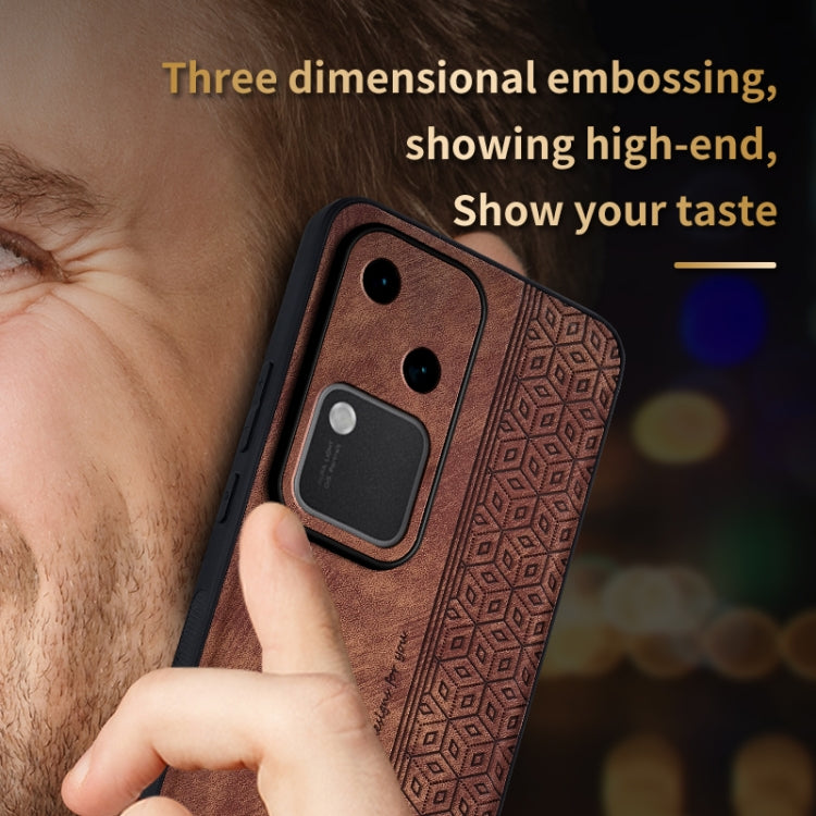 For vivo S18 AZNS 3D Embossed Skin Feel Phone Case(Brown)