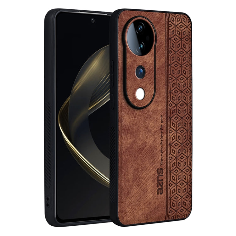 For vivo S19 AZNS 3D Embossed Skin Feel Phone Case(Brown)