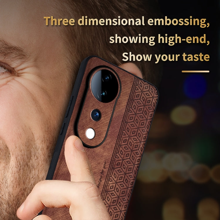 For vivo S19 AZNS 3D Embossed Skin Feel Phone Case(Brown)