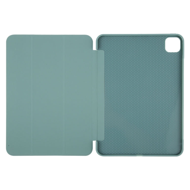 For iPad Air 11 2026 / 2025 / 2024 GEBEI 3-folding Holder Shockproof Flip Leather Tablet Case(Dark Green)