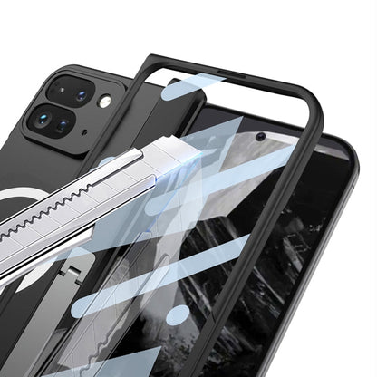 For Google Pixel 9 Pro Fold GKK Integrated Magsafe Fold Hinge Full Coverage Phone Case with Holder(White)