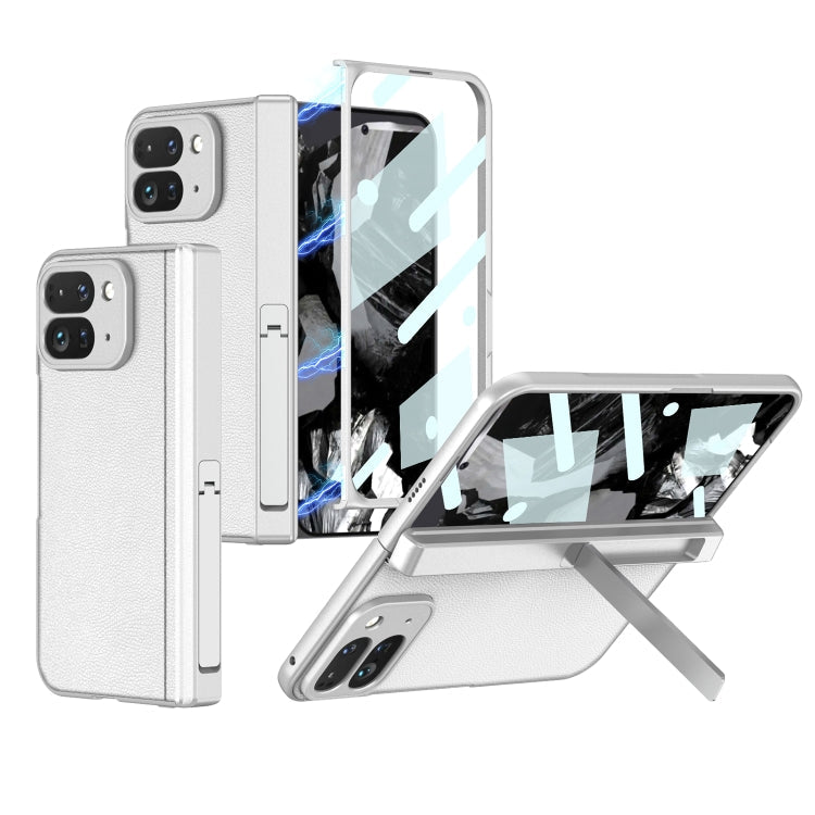 For Google Pixel 9 Pro Fold GKK Integrated Fold Hinge Leather Phone Case with Holder(White)