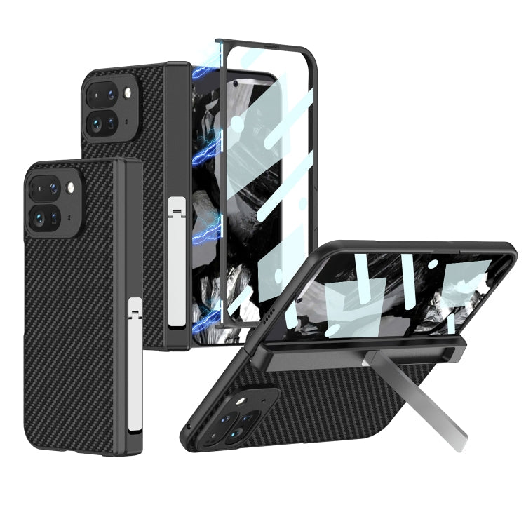 Pour l'étui de téléphone en cuir avec support intégré GKK pour Google Pixel 9 Pro Fold (Noir Fibre de Carbone)