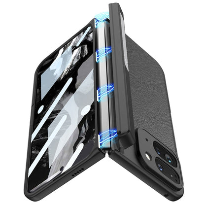 Pour l'étui de téléphone en cuir avec support intégré GKK pour Google Pixel 9 Pro Fold (Noir Fibre de Carbone)