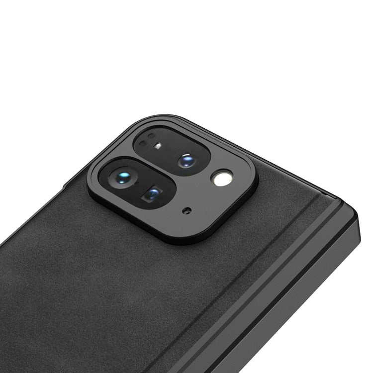 For Google Pixel 9 Pro Fold GKK Integrated Frosted Fold Hinge Leather Phone Case with Holder(Black)