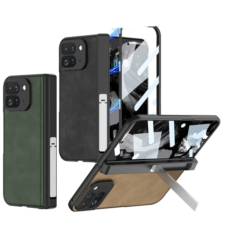 For Google Pixel 9 Pro Fold GKK Integrated Frosted Fold Hinge Leather Phone Case with Holder(Grey)