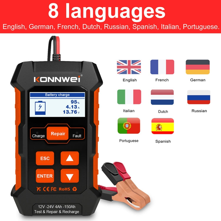 KONNWEI KW520 12V / 24V 3 in 1 Car Battery Tester with Detection & Repair & Charging Function(US Plug)