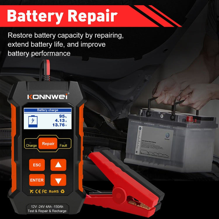KONNWEI KW520 Testeur de batterie de voiture 12V / 24V 3 en 1 avec fonctions de détection, réparation et charge (prise UK)