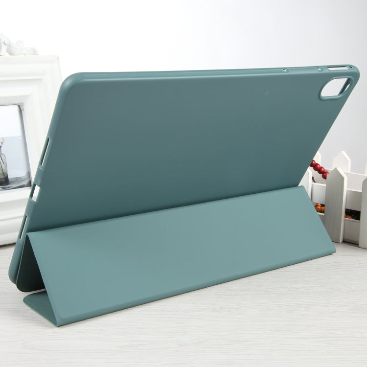 For Huawei MatePad SE 11 GEBEI 3-folding Holder Shockproof Flip Leather Tablet Case(Dark Green)