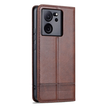 Pour Xiaomi Redmi K60 Ultra/Mi 13T/13T Pro AZNS Étui portefeuille en cuir magnétique à texture de veau (marron foncé)