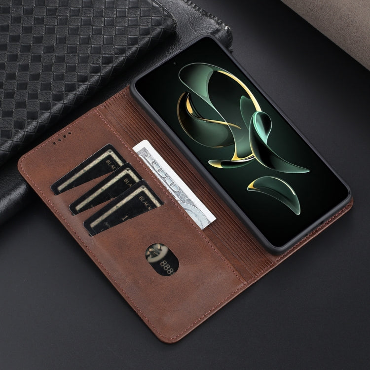 Pour Xiaomi Redmi K60 Ultra/Mi 13T/13T Pro AZNS Étui portefeuille en cuir magnétique à texture de veau (marron foncé)