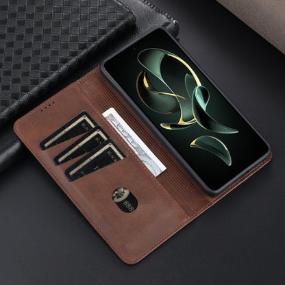 Pour Xiaomi Redmi K60 Ultra/Mi 13T/13T Pro AZNS Étui portefeuille en cuir magnétique à texture de veau (marron foncé)