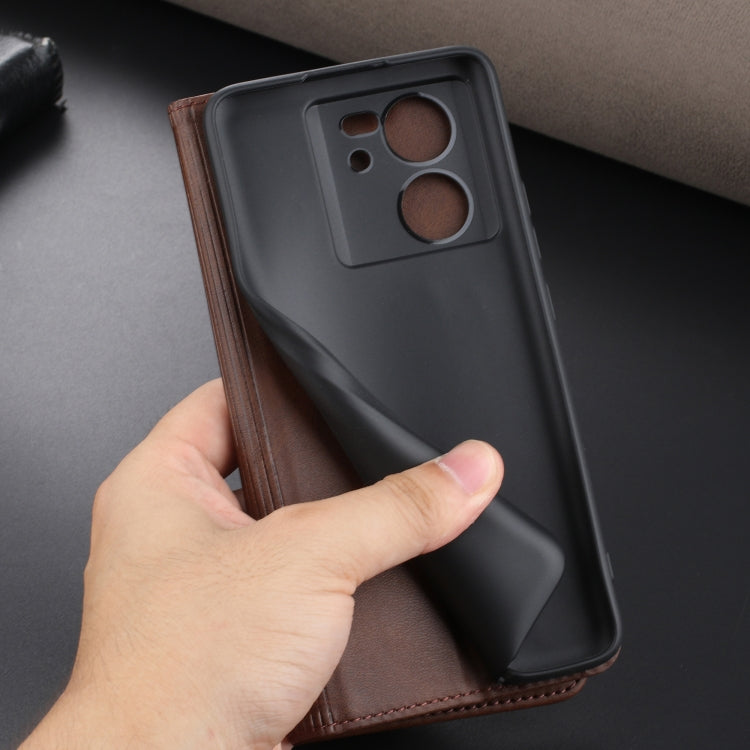 Pour Xiaomi Redmi K60 Ultra/Mi 13T/13T Pro AZNS Étui portefeuille en cuir magnétique à texture de veau (marron foncé)