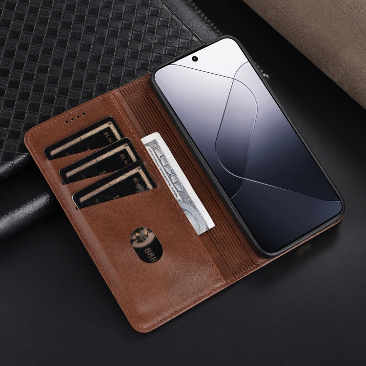 For Xiaomi 14 AZNS Magnetic Calf Texture Flip Leather Phone Case(Black)