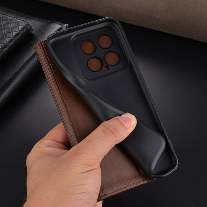 For Xiaomi 14 AZNS Magnetic Calf Texture Flip Leather Phone Case(Dark Blue)