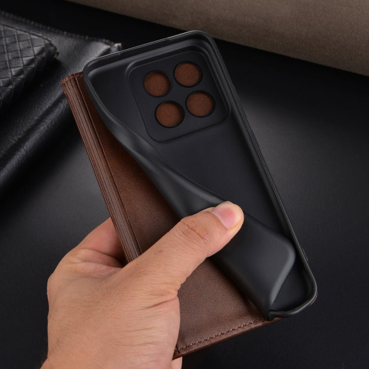 For Xiaomi 14 Pro AZNS Magnetic Calf Texture Flip Leather Phone Case(Light Brown)