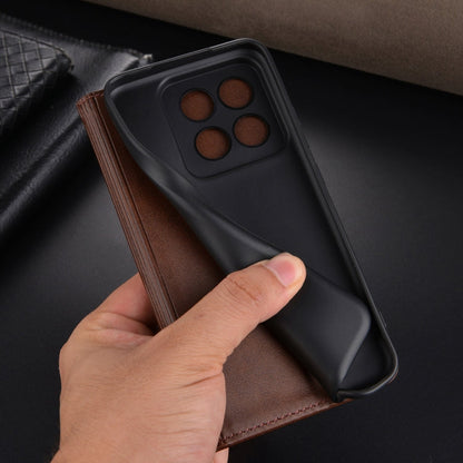 For Xiaomi 14 Pro AZNS Magnetic Calf Texture Flip Leather Phone Case(Light Brown)