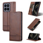 Pour Xiaomi 14 Pro, Étui de téléphone en cuir à rabat texturé veau magnétique AZNS (marron foncé)