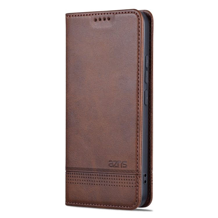 Pour Xiaomi 14 Pro, Étui de téléphone en cuir à rabat texturé veau magnétique AZNS (marron foncé)