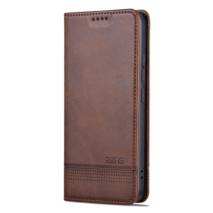Pour Xiaomi 14 Pro, Étui de téléphone en cuir à rabat texturé veau magnétique AZNS (marron foncé)