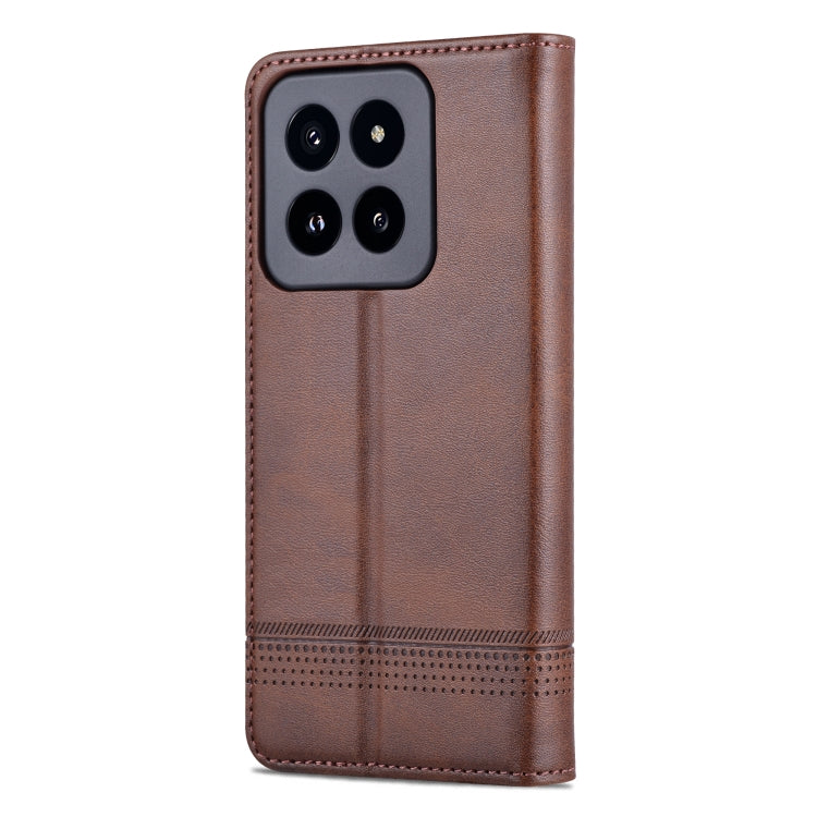 Pour Xiaomi 14 Pro, Étui de téléphone en cuir à rabat texturé veau magnétique AZNS (marron foncé)
