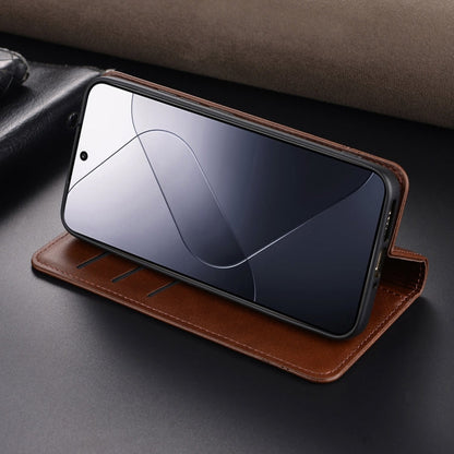 Pour Xiaomi 14 Pro, Étui de téléphone en cuir à rabat texturé veau magnétique AZNS (marron foncé)