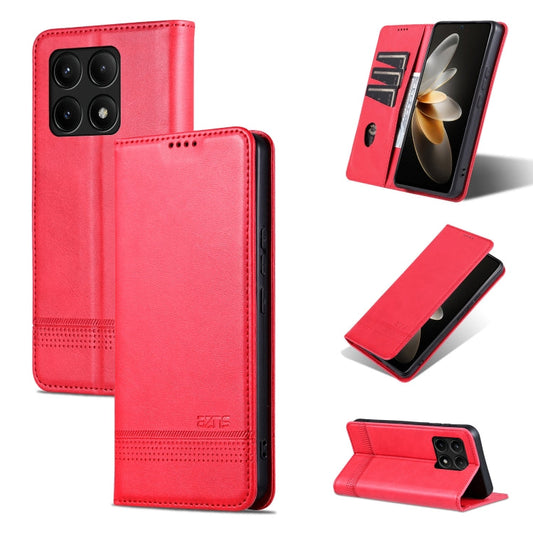 Pour Xiaomi Redmi K70/K70 Pro Étui de téléphone en cuir à rabat magnétique texturé veau AZNS (rouge)