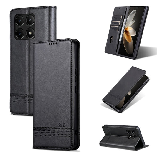 Pour Xiaomi Redmi K70/K70 Pro Étui de téléphone en cuir à rabat texturé veau magnétique AZNS (Noir)