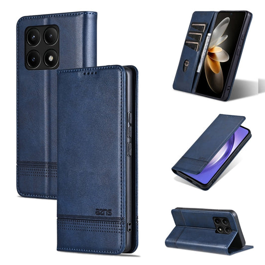 Pour Xiaomi Redmi K70/K70 Pro Étui de téléphone en cuir à rabat magnétique texturé AZNS (Bleu foncé)
