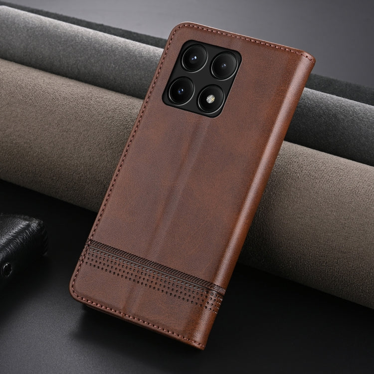 Pour Xiaomi Redmi K70/K70 Pro Étui de téléphone en cuir à rabat texturé magnétique AZNS (Marron Foncé)