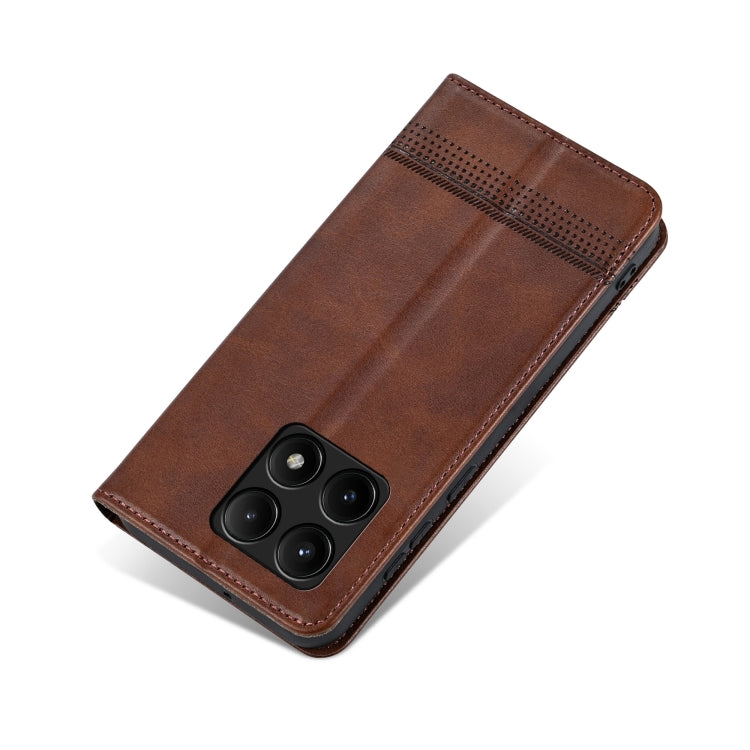 Pour Xiaomi Redmi K70/K70 Pro Étui de téléphone en cuir à rabat texturé magnétique AZNS (Marron Foncé)