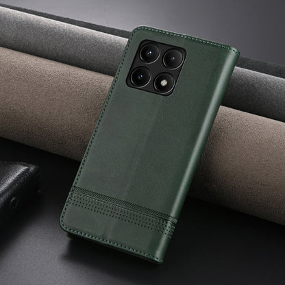 For Xiaomi Redmi K70E AZNS Magnetic Calf Texture Flip Leather Phone Case(Dark Green)