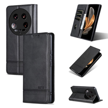 For Xiaomi 14 Ultra AZNS Magnetic Calf Texture Flip Leather Phone Case(Black)
