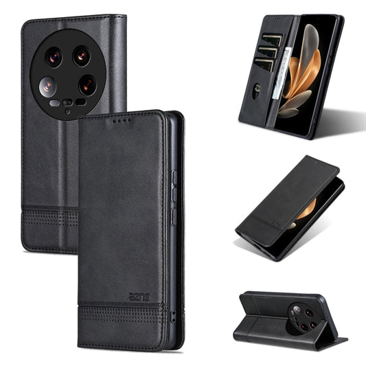 For Xiaomi 14 Ultra AZNS Magnetic Calf Texture Flip Leather Phone Case(Black)
