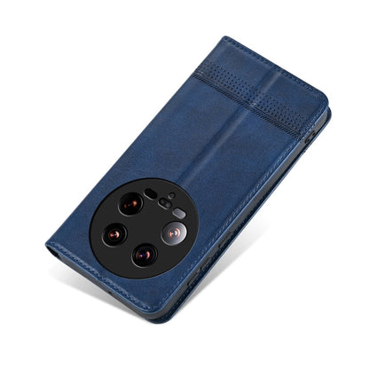 For Xiaomi 14 Ultra AZNS Magnetic Calf Texture Flip Leather Phone Case(Dark Blue)