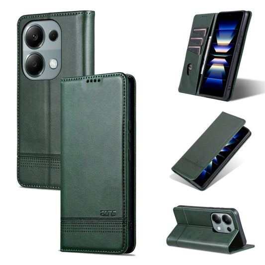 Pour Xiaomi Redmi Note 13 Pro 4G AZNS Étui de téléphone en cuir à rabat texturé veau magnétique (Vert foncé)