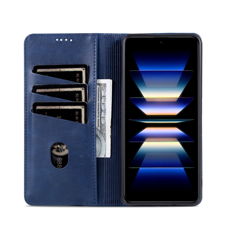 For Xiaomi Redmi Note 13 Pro 4G AZNS Magnetic Calf Texture Flip Leather Phone Case(Dark Blue)