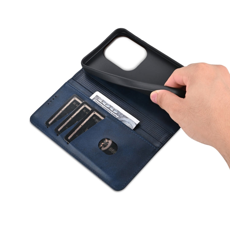 For Xiaomi Redmi Note 13 Pro 4G AZNS Magnetic Calf Texture Flip Leather Phone Case(Dark Blue)