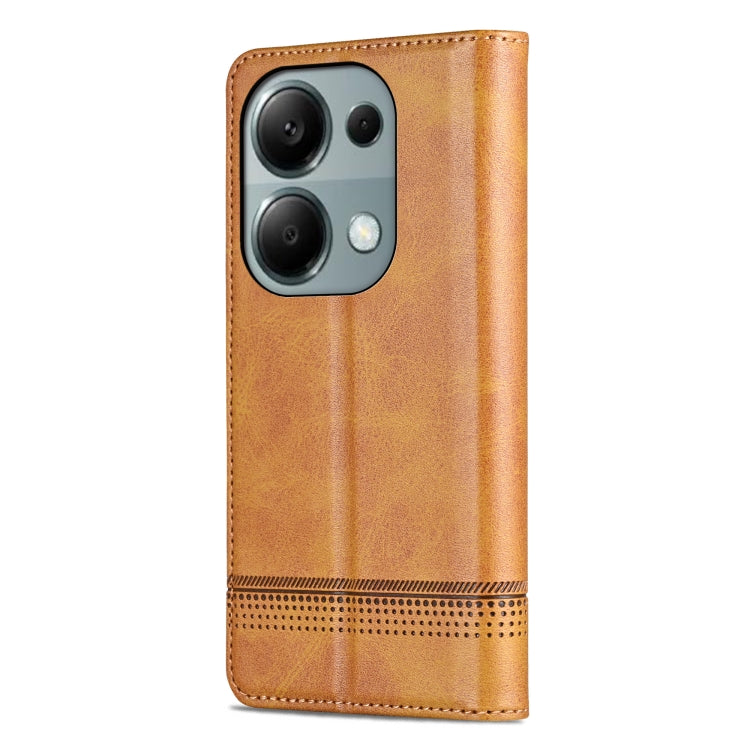 For Xiaomi Redmi Note 13 Pro 4G AZNS Magnetic Calf Texture Flip Leather Phone Case(Light Brown)